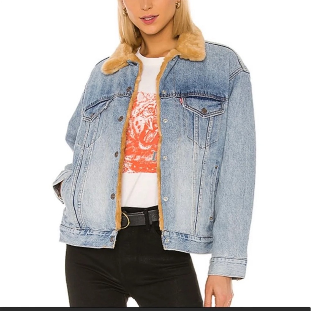 Oversize Reversible Faux Fur & Denim Trucker Jacket LEVI'S® XS